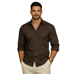 Men's Cotton Shirt with Stylish Full Sleeves Spread Collared Neck Solid Pattern