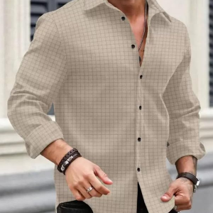 Men's Regular Fit Button Down Dress Shirts Textured Long Sleeve Casual Hawaiian Shirt