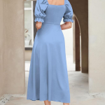 Girl's & Women's Solid A-Line Ruched Puff Sleeve Maxi Long Evening One Piece Long Dress