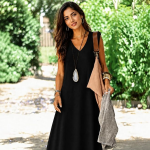 Women's Viscose Sleeveless V-Neck A-Line Maxi Dress Casual Long Dress