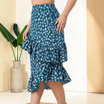 Women Floral Printed Asymmetric Ruffled Midi Skirt | Elegant Flowy Fit