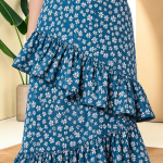Women Floral Printed Asymmetric Ruffled Midi Skirt | Elegant Flowy Fit